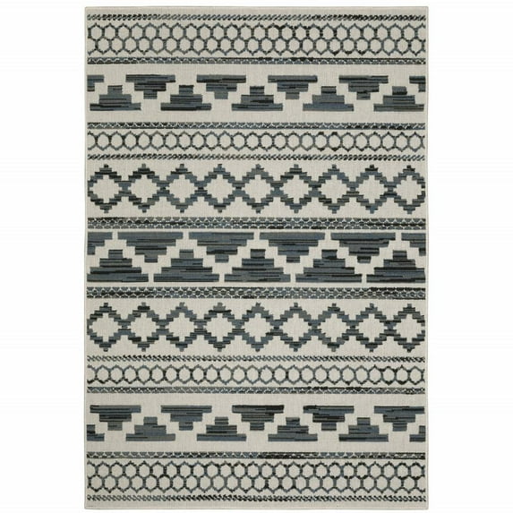 5' X 7' Beige Geometric Stain Resistant Indoor Outdoor Area Rug