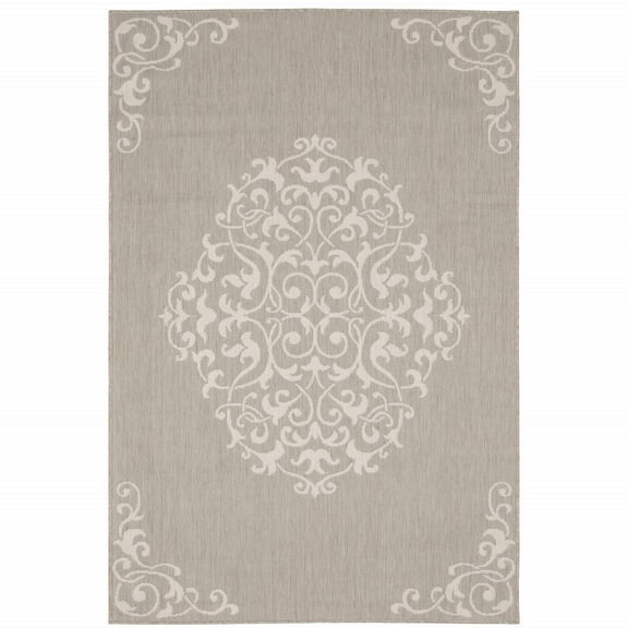 5' X 7' Grey Oriental Stain Resistant Indoor Outdoor Area Rug