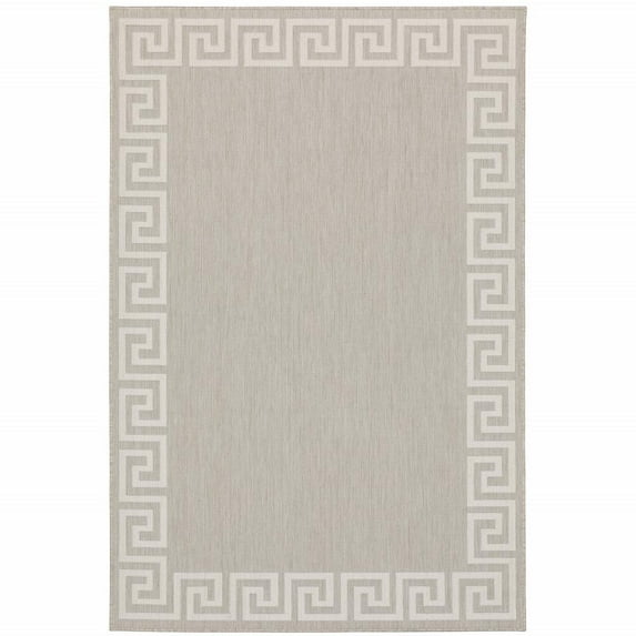 HomeRoots 5' x 7' Gray and Ivory Stain Resistant Indoor Outdoor Area Rug