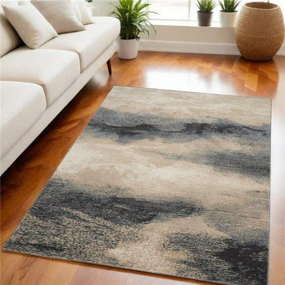 HomeRoots 550497 5 x 7 ft. Abstract Non Skid Rectangle Area Rug, Gray, Black & Beige