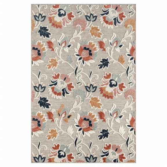 HomeRoots  5 x 7 ft. Blue & Gray Floral Stain Resistant Indoor & Outdoor Rectangle Area Rug - Blue and Gray - 5 x 7 ft.
