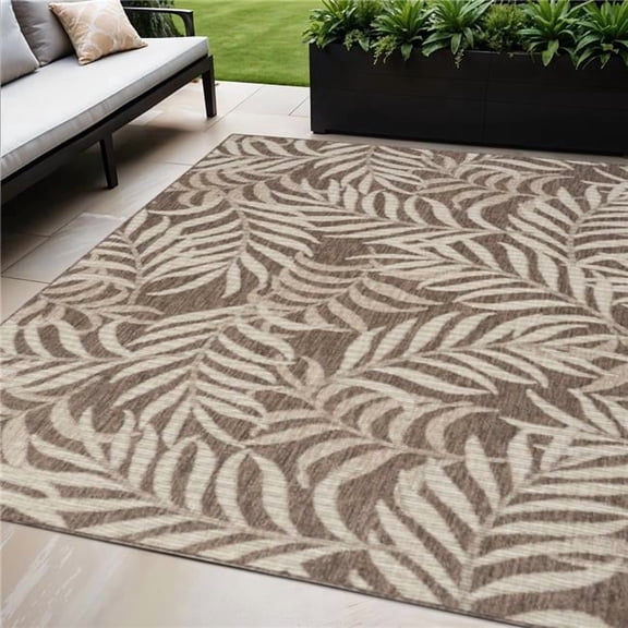 HomeRoots 552508 5 x 7 ft. Brown & Ivory Palm Leaf Indoor & Outdoor Rectangle Area Rug