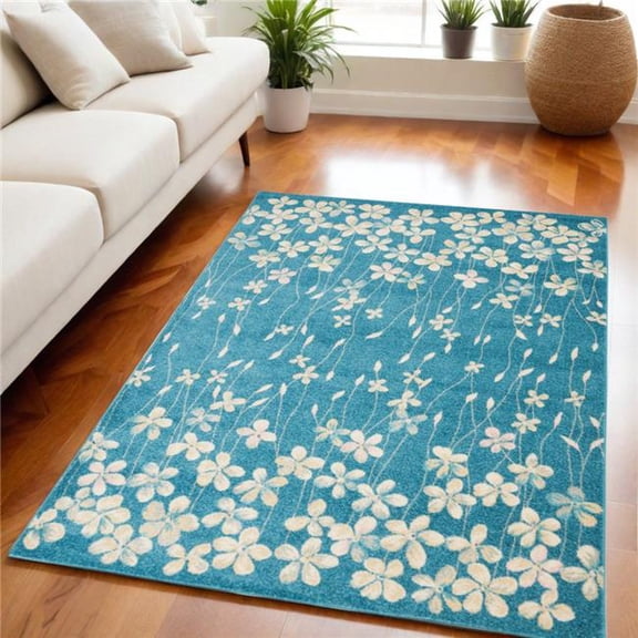 HomeRoots 550853 5 x 7 ft. Floral Rectangle Area Rug - Turquoise & Cream