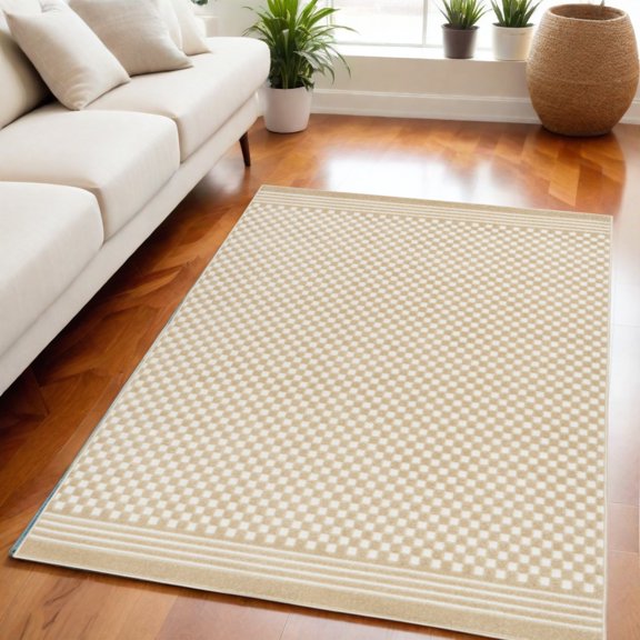 HomeRoots 564044 5 x 7 ft. Geometric Rectangle Area Rug, Tan
