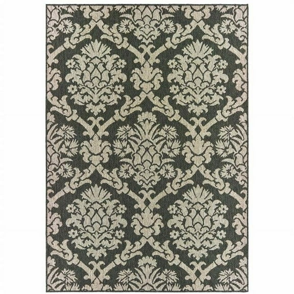 HomeRoots 5 x 7 ft. Gray Floral Stain Resistant Indoor & Outdoor Rectangle Area Rug - Gray - 5 x 7 ft.
