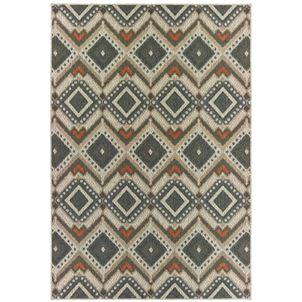 HomeRoots 506961 5 x 7 ft. Grey Geometric Stain Resistant Indoor & Outdoor Area Rug