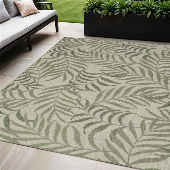 HomeRoots 552509 5 x 7 ft. Ivory & Green Palm Leaf Indoor & Outdoor Rectangle Area Rug