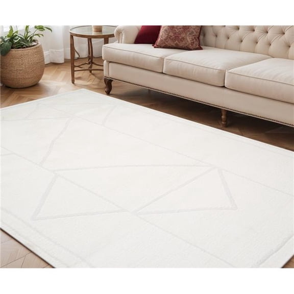 HomeRoots 571024 5 x 7 ft. Ivory & Off White Geometric Rectangle Area Rug