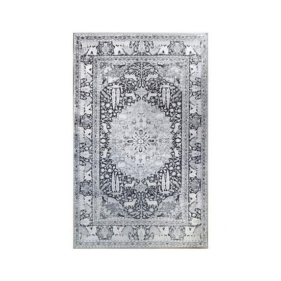HomeRoots 5 x 7 ft. Medallion Stain Resistant Rectangle Area Rug - Charcoal