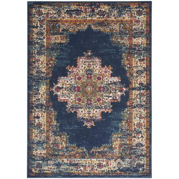 HomeRoots 5 x 7 ft. Navy Blue Floral Power Loom Distressed Rectangle Area Rug - Navy Blue - 5 x 7 ft.