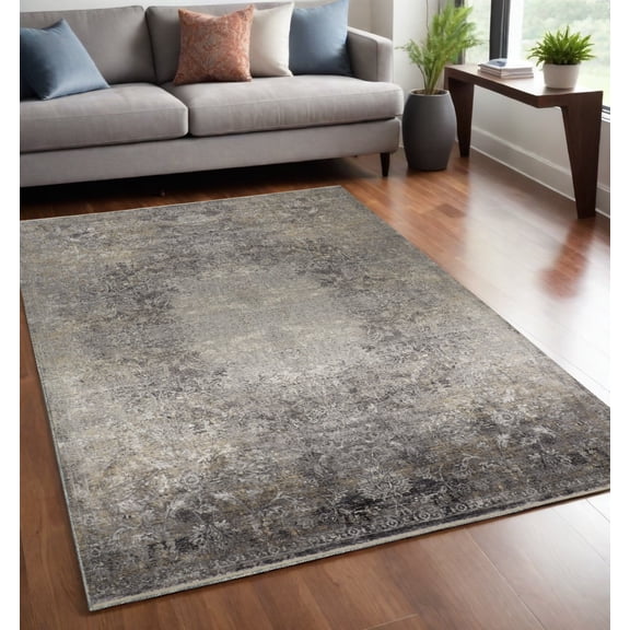 HomeRoots 566340 5 x 7 ft. Oriental Power Loom Worn Faded Rectangle Area Rug, Tan & Gray