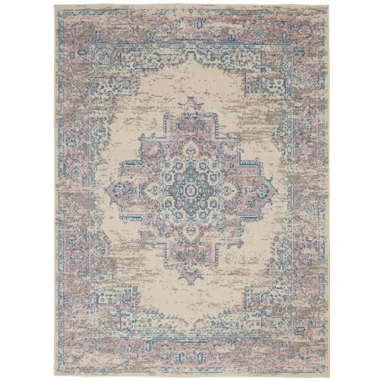 Ivory/Pink/Blue Hand-knotted Synthetic Medallion Area Rug