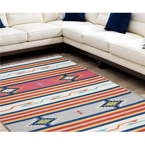 HomeRoots 552841 5 x 7 ft. Southwestern Handmade Rectangle Area Rug with Fringe, Ivory