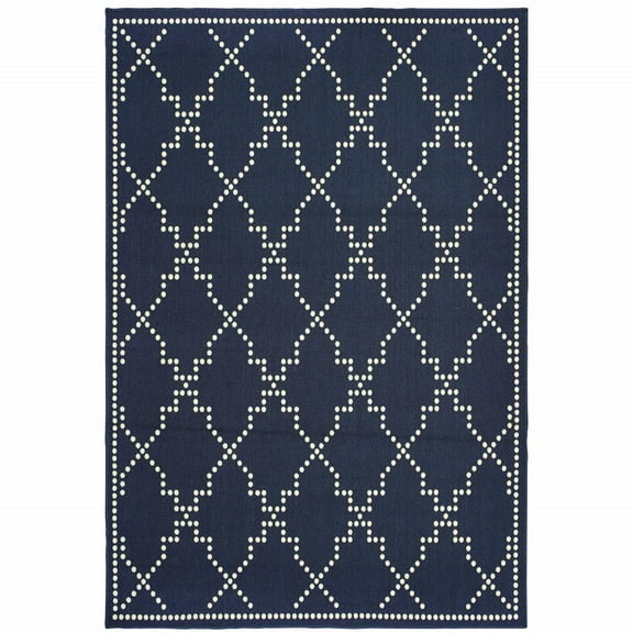 5' X 8' Navy Geometric Stain Resistant Indoor Outdoor Area Rug