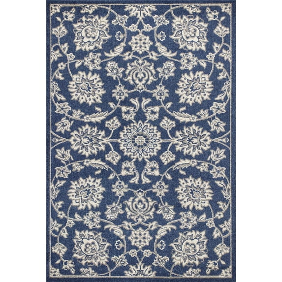 5' X 8' Denim Floral Vines Uv Treated Area Rug