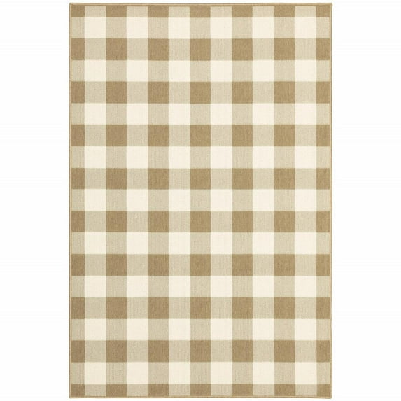 5' X 8' Tan Geometric Stain Resistant Indoor Outdoor Area Rug