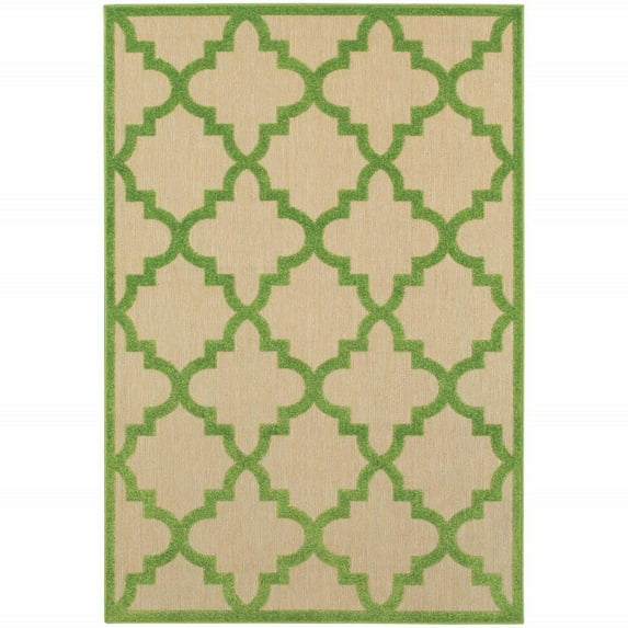 5' X 8' Sand Geometric Stain Resistant Indoor Outdoor Area Rug