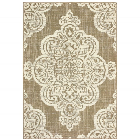 HomeRoots 507725 5 x 8 ft. Tan Oriental Stain Resistant Indoor & Outdoor Rectangle Area Rug
