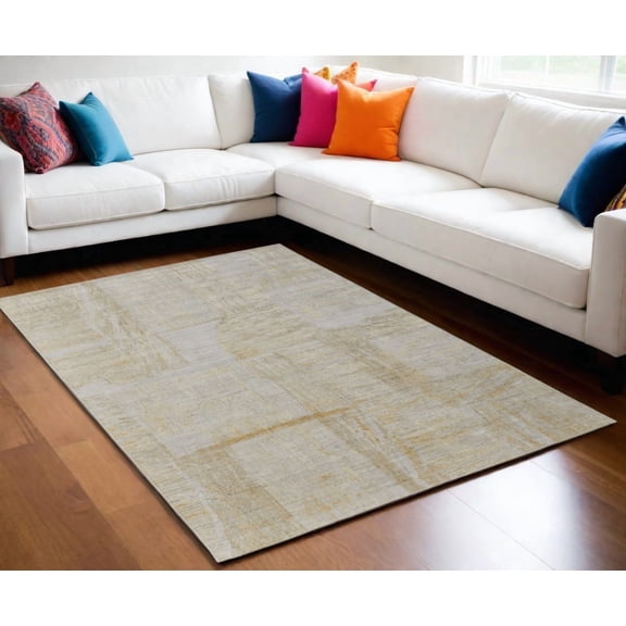 HomeRoots 566993 5 x 8 ft. Abstract Hand Woven Rectangle Area Rug, Yellow & Ivory