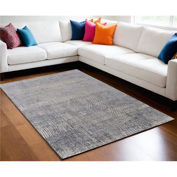 HomeRoots 566954 5 x 8 ft. Abstract Hand Woven Worn Faded Rectangle Area Rug, Gray, Ivory & Blue