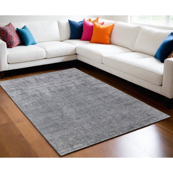 HomeRoots 566885 5 x 8 ft. Abstract Hand Woven Worn Faded Rectangle Area Rug, Gray & Silver