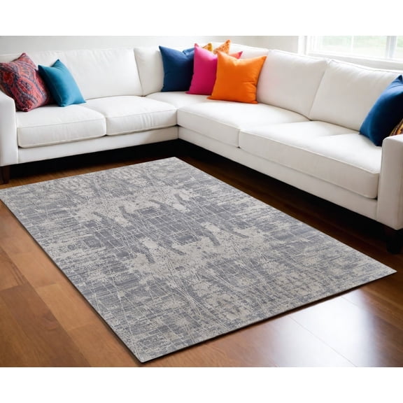 5' X 8' Gray and Silver Abstract Hand Woven Worn Faded Area Rug