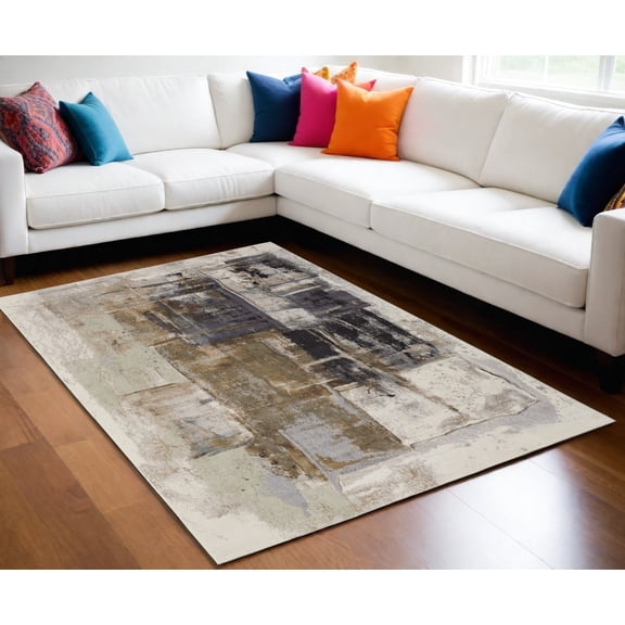 5' X 8' Gray Black and Brown Abstract Power Loom Area Rug