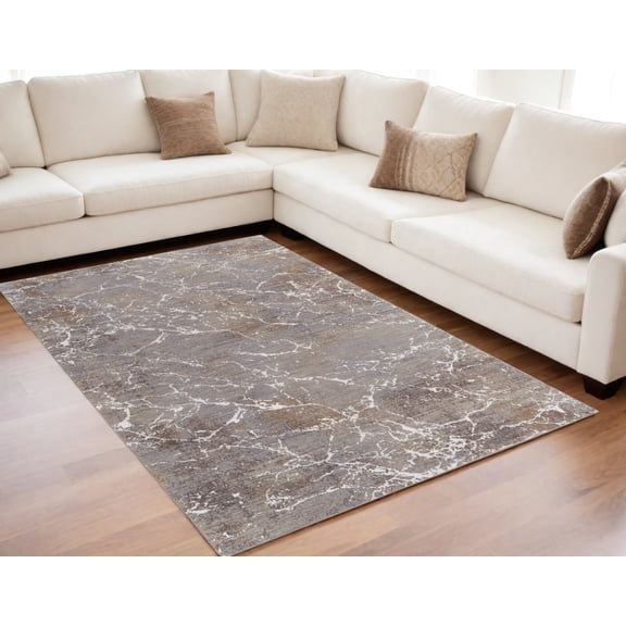 HomeRoots 567674 5 x 8 ft. Abstract Power Loom Rectangle Area Rug, Ivory, Brown & Taupe