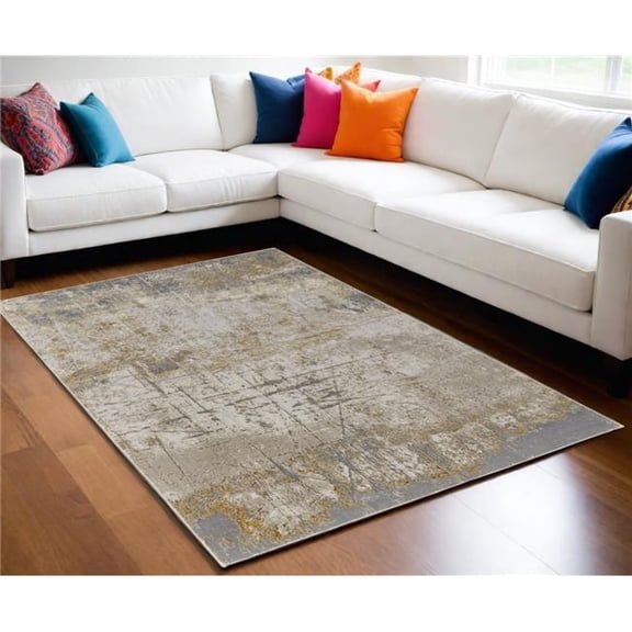 HomeRoots 566600 5 x 8 ft. Abstract Power Loom Worn Faded Rectangle Area Rug, Ivory, Gray & Brown