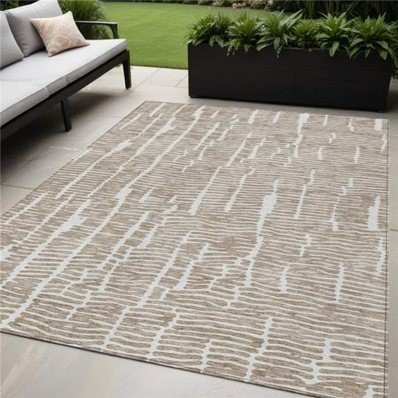 HomeRoots 588499 5 x 8 ft. Abstract Washable Indoor & Outdoor Rectangle Area Rug, Brown & Ivory