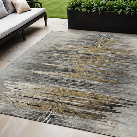 HomeRoots 587651 5 x 8 ft. Abstract Washable Indoor & Outdoor Rectangle Area Rug, Gray, Charcoal & Silver