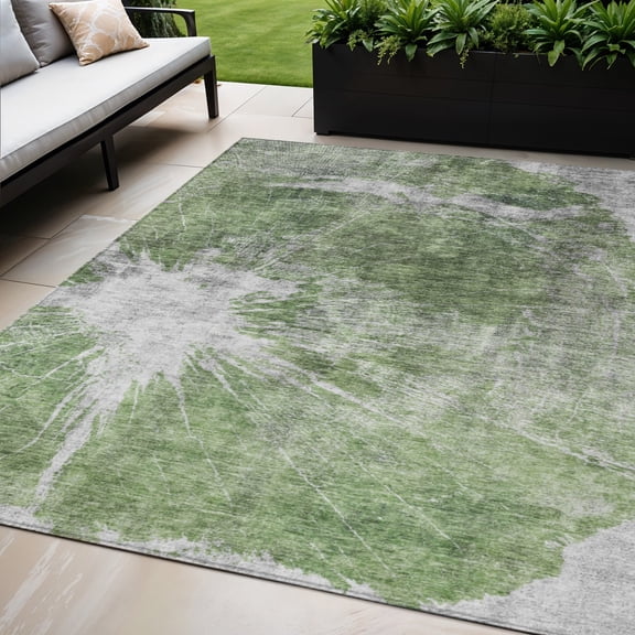 HomeRoots 582939 5 x 8 ft. Abstract Washable Indoor & Outdoor Rectangle Area Rug, Green & Gray