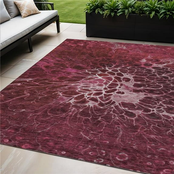 HomeRoots 580083 5 x 8 ft. Abstract Washable Indoor & Outdoor Rectangle Area Rug, Merlot, Blush & Gray