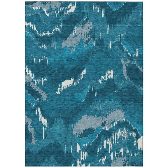 HomeRoots 590191 5 x 8 ft. Abstract Washable Indoor & Outdoor Rectangle Area Rug, Navy Blue & Teal Blue