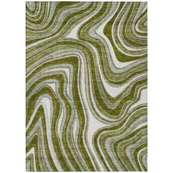 HomeRoots 585239 5 x 8 ft. Abstract Washable Indoor & Outdoor Rectangle Area Rug, Olive Green, Gray & Ivory