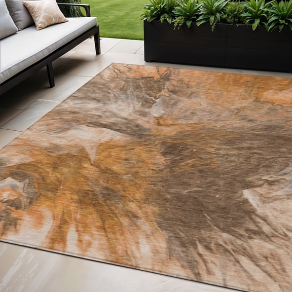 HomeRoots 579728 5 x 8 ft. Abstract Washable Indoor & Outdoor Rectangle Area Rug, Orange, Copper & Terra Cotta