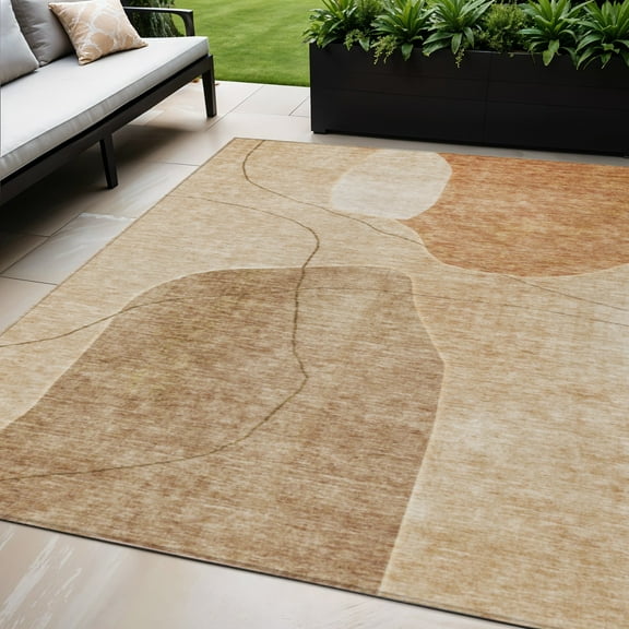 5' X 8' Orange Copper And Terra Cotta Abstract Washable Indoor Outdoor Area Rug