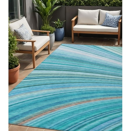5' X 8' Teal Blue Aqua And Blue Abstract Washable Indoor Outdoor Area Rug price history on PriceWatchPro
