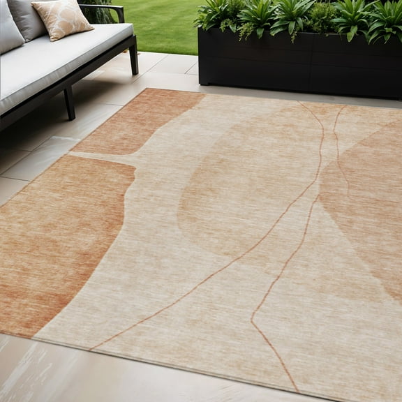 HomeRoots 582045 5 x 8 ft. Abstract Washable Indoor & Outdoor Rectangle Area Rug, Terra Cotta, Orange & Copper