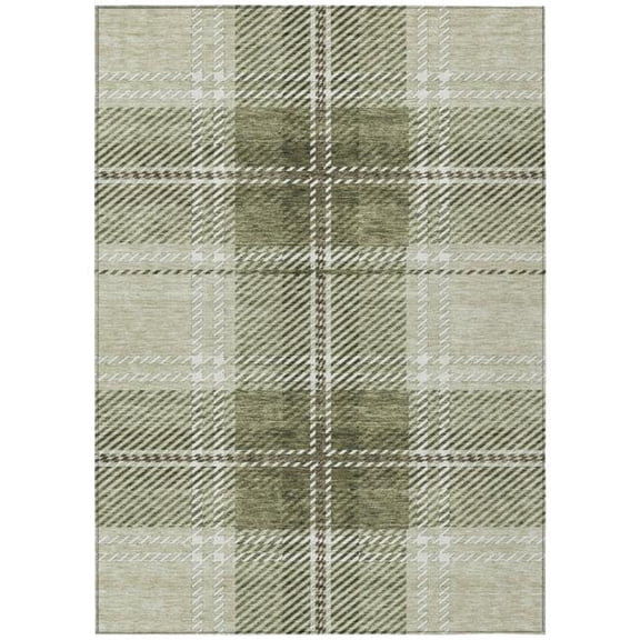 HomeRoots 596304 5 x 8 ft. Artichoke Green, Brown & Ivory Plaid Washable Indoor & Outdoor Rectangle Area Rug