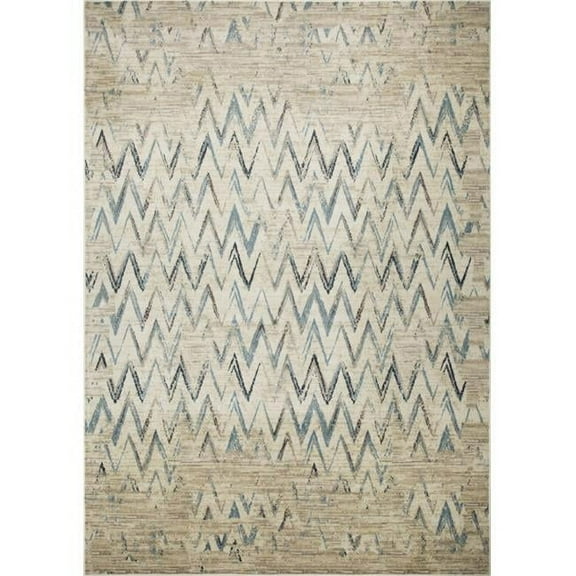 HomeRoots  5 x 8 ft. Beige & Blue Distressed Chevron Area Rug - Ivory