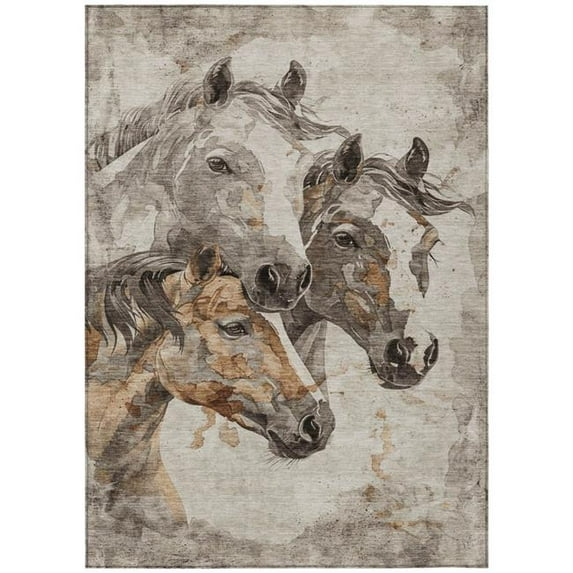 HomeRoots 618668 5 x 8 ft. Beige & Gray Horse Washable Indoor & Outdoor Rectangle Area Rug