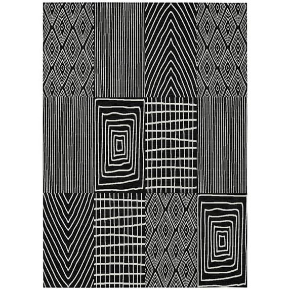 HomeRoots 596903 5 x 8 ft. Black & Ivory Geometric Washable Indoor & Outdoor Rectangle Area Rug