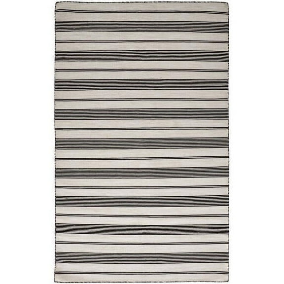 HomeRoots  5 x 8 ft. Black & White Striped Dhurrie Hand Woven Stain Resistant Rectangle Area Rug - Black and White - 5 x 8 ft.