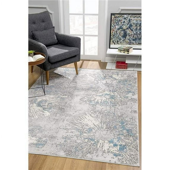 HomeRoots 5 x 8 ft. Blue Abstract Circular Motifs Area Rug - Blue - 5' x 8'
