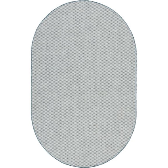 HomeRoots  5 x 8 ft. Blue Geometric Power Loom Oval Area Rug - Blue - 5 x 8 ft.