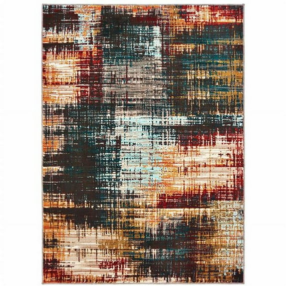 HomeRoots 5 x 8 ft. Blue Gold Red & Gray Abstract Power Loom Stain Resistant Rectangle Area Rug