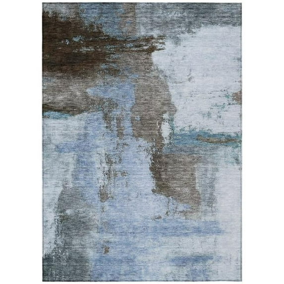 HomeRoots 602952 5 x 8 ft. Blue, Gray & Dark Brown Abstract Washable Indoor & Outdoor Rectangle Area Rug