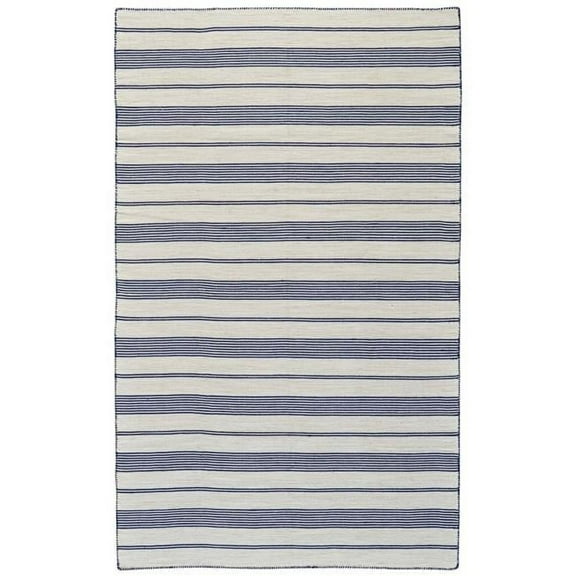 HomeRoots 5 x 8 ft. Blue & Ivory Striped Dhurrie Hand Woven Stain Resistant Rectangle Area Rug - Blue and Ivory - 5 x 8 ft.
