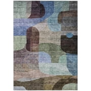 HomeRoots 604355 5 x 8 ft. Brown, Blue & Green Abstract Washable Indoor & Outdoor Rectangle Area Rug